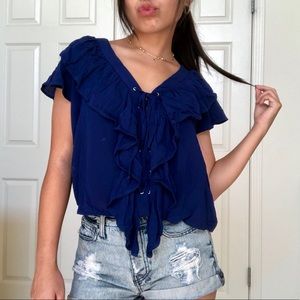 🌸🆕Nordstrom H.I.P. Royal Blue Ruffled Blouse